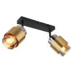 Spot de lumină metal negru mat, sticlă fumurie, inel de alamă, întrerupător pe articol, L x l x I: 260x100x125mm, fără 2x E27 40W 230V