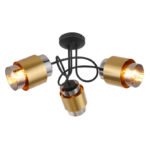 Plafonieră metal negru mat, sticlă fumurie, inel din alamă, ø: 500mm, I: 260mm, excl. 3x E27 40W 230V
