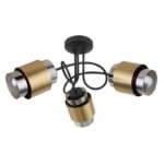 Plafonieră metal negru mat, sticlă fumurie, inel din alamă, ø: 500mm, I: 260mm, excl. 3x E27 40W 230V - imagine 3