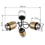 Plafonieră metal negru mat, sticlă fumurie, inel din alamă, ø: 500mm, I: 260mm, excl. 3x E27 40W 230V - imagine 5