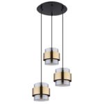 Suspensie metal negru mat, sticlă, inel de alamă, ø: 450mm, H: 1200mm, excl. 3x E27 60W 230V - imagine 3
