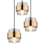 Suspensie metal negru mat, sticlă, inel de alamă, ø: 450mm, H: 1200mm, excl. 3x E27 60W 230V - imagine 4