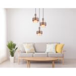 Lampa suspendata metal negru mat, sticlă chihlimbar, gradient clar, metal colorat bronz, cablu PVC negru, înălțimea poate fi scurtată, ø: 450mm, H: 1500mm, excl. 3x E27 60W 230V - imagine 2