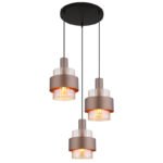 Lampa suspendata metal negru mat, sticlă chihlimbar, gradient clar, metal colorat bronz, cablu PVC negru, înălțimea poate fi scurtată, ø: 450mm, H: 1500mm, excl. 3x E27 60W 230V