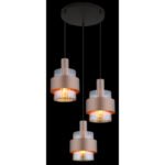 Lampa suspendata metal negru mat, sticlă chihlimbar, gradient clar, metal colorat bronz, cablu PVC negru, înălțimea poate fi scurtată, ø: 450mm, H: 1500mm, excl. 3x E27 60W 230V - imagine 3