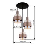 Lampa suspendata metal negru mat, sticlă chihlimbar, gradient clar, metal colorat bronz, cablu PVC negru, înălțimea poate fi scurtată, ø: 450mm, H: 1500mm, excl. 3x E27 60W 230V - imagine 6