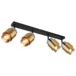Spot metal negru mat, sticlă fumurie, inel din alamă, L x l x I: 650x100x125mm, fără 4x E27 40W 230V