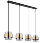 Suspensie metal negru mat, sticlă, inel de alamă, LxLxA: 1110x180x1200mm, excl 4x E27 60W 230V - imagine 3