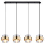 Suspensie metal negru mat, sticlă, inel de alamă, LxLxA: 1110x180x1200mm, excl 4x E27 60W 230V - imagine 4