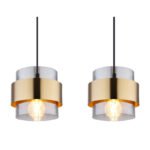 Suspensie metal negru mat, sticlă, inel de alamă, LxLxA: 1110x180x1200mm, excl 4x E27 60W 230V - imagine 5