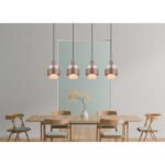Lampa suspendata metal negru mat, sticlă chihlimbar, gradient clar, metal bronz colorat, cablu PVC negru, înălțimea poate fi scurtată, LxAxA: 1100x185x1500mm, excl. 4x E27 60W 230V - imagine 2