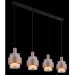 Lampa suspendata metal negru mat, sticlă chihlimbar, gradient clar, metal bronz colorat, cablu PVC negru, înălțimea poate fi scurtată, LxAxA: 1100x185x1500mm, excl. 4x E27 60W 230V - imagine 3