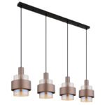 Lampa suspendata metal negru mat, sticlă chihlimbar, gradient clar, metal bronz colorat, cablu PVC negru, înălțimea poate fi scurtată, LxAxA: 1100x185x1500mm, excl. 4x E27 60W 230V - imagine 4