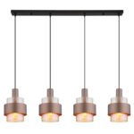 Lampa suspendata metal negru mat, sticlă chihlimbar, gradient clar, metal bronz colorat, cablu PVC negru, înălțimea poate fi scurtată, LxAxA: 1100x185x1500mm, excl. 4x E27 60W 230V - imagine 5