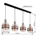 Lampa suspendata metal negru mat, sticlă chihlimbar, gradient clar, metal bronz colorat, cablu PVC negru, înălțimea poate fi scurtată, LxAxA: 1100x185x1500mm, excl. 4x E27 60W 230V - imagine 6