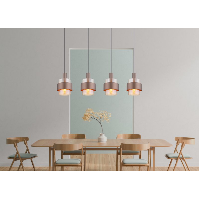 milley-15560-4ha-g29992-6 Lampa suspendata metal negru mat, sticlă chihlimbar, gradient clar, metal bronz colorat, cablu PVC negru, înălțimea poate fi scurtată, LxAxA: 1100x185x1500mm, excl. 4x E27 60W 230V - imagine 1