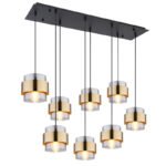 Suspensie metal negru mat, sticlă, inel de alamă, LxLxA: 1030x315x1200mm, excl 8x E27 60W 230V