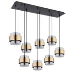 Suspensie metal negru mat, sticlă, inel de alamă, LxLxA: 1030x315x1200mm, excl 8x E27 60W 230V - imagine 4