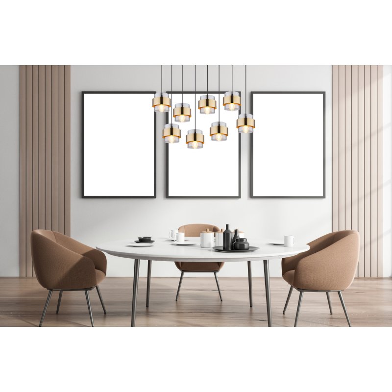 milley-15560-8h-g27123-6 Suspensie metal negru mat, sticlă, inel de alamă, LxLxA: 1030x315x1200mm, excl 8x E27 60W 230V - imagine 1