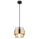 Suspensie metal negru mat, sticlă, inel de alamă, ø: 180mm, H: 1200mm, excl 1x E27 60W 230V
