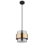 Suspensie metal negru mat, sticlă, inel de alamă, ø: 180mm, H: 1200mm, excl 1x E27 60W 230V - imagine 3