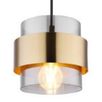 Suspensie metal negru mat, sticlă, inel de alamă, ø: 180mm, H: 1200mm, excl 1x E27 60W 230V - imagine 4