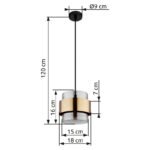 Suspensie metal negru mat, sticlă, inel de alamă, ø: 180mm, H: 1200mm, excl 1x E27 60W 230V - imagine 6