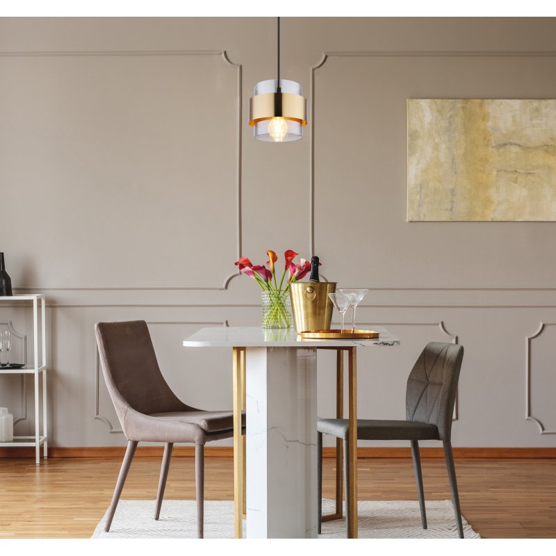 milley-15560h-g27125-6 Suspensie metal negru mat, sticlă, inel de alamă, ø: 180mm, H: 1200mm, excl 1x E27 60W 230V - imagine 1