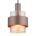 Lampa suspendata metal negru mat, sticlă chihlimbar, gradient clar, metal colorat bronz, cablu PVC negru, înălțimea poate fi scurtată, ø: 185mm, H: 1500mm, excl. 1x E27 60W 230V - imagine 4