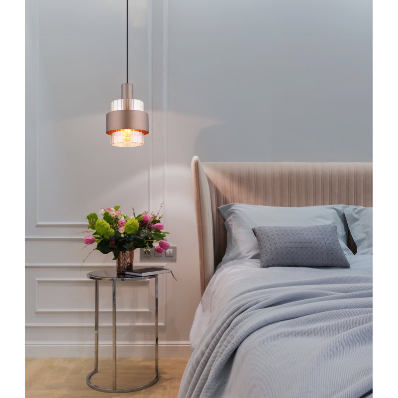 milley-15560ha-g29993-5 Lampa suspendata metal negru mat, sticlă chihlimbar, gradient clar, metal colorat bronz, cablu PVC negru, înălțimea poate fi scurtată, ø: 185mm, H: 1500mm, excl. 1x E27 60W 230V - imagine 1
