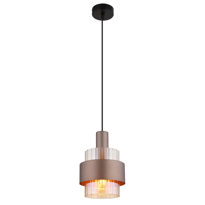milley-15560ha-g29993 Lampa suspendata metal negru mat, sticlă chihlimbar, gradient clar, metal colorat bronz, cablu PVC negru, înălțimea poate fi scurtată, ø: 185mm, H: 1500mm, excl. 1x E27 60W 230V - imagine 1