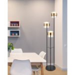 Lampadar metal negru mat, sticlă, inel de alamă, comutator pe cablu, ø: 430 mm, H: 1670 mm, lungime cablu 1800 mm, excl 3x E27 60W 230V - imagine 2