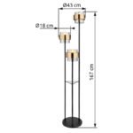 Lampadar metal negru mat, sticlă, inel de alamă, comutator pe cablu, ø: 430 mm, H: 1670 mm, lungime cablu 1800 mm, excl 3x E27 60W 230V - imagine 6