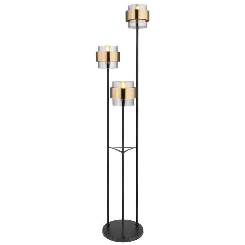 milley-15560s-g27126 Lampadar metal negru mat, sticlă, inel de alamă, comutator pe cablu, ø: 430 mm, H: 1670 mm, lungime cablu 1800 mm, excl 3x E27 60W 230V - imagine 1
