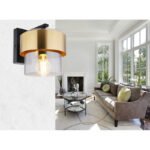 Aplică de perete, metal negru mat, sticlă, inel de alamă, direcția luminii: în jos, LxA: 180x215mm, AL: 235mm, excl 1x E27 60W 230V
