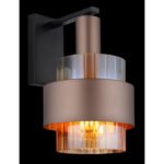 Aplică metal negru mat, sticlă chihlimbar, gradient clar, metal bronz, direcția luminii: în jos, LxA: 185x295mm, AL: 235mm, excl. 1x E27 60W 230V - imagine 3