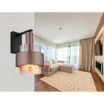 Aplică metal negru mat, sticlă chihlimbar, gradient clar, metal bronz, direcția luminii: în jos, LxA: 185x295mm, AL: 235mm, excl. 1x E27 60W 230V