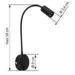 Aplica perete metal negru,plastic negru, brat flexibil, intrerupator, LxH:90x500, D:400, inkl. 1xLED 3W 230V, 180lm Source, 3000K - imagine 5