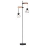 Lampadar, metal negru, lemn natural, întrerupător, LxLxH: 470x250x1680, excl. 2xE27 40W 230V