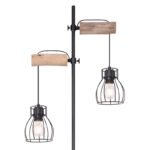 Lampadar, metal negru, lemn natural, întrerupător, LxLxH: 470x250x1680, excl. 2xE27 40W 230V - imagine 4