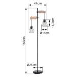 Lampadar, metal negru, lemn natural, întrerupător, LxLxH: 470x250x1680, excl. 2xE27 40W 230V - imagine 6