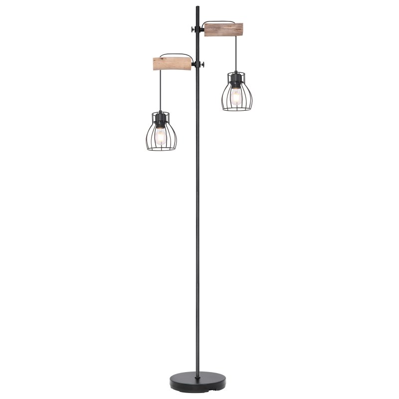 mina-15326-2sn-g25038 Lampadar, metal negru, lemn natural, întrerupător, LxLxH: 470x250x1680, excl. 2xE27 40W 230V - imagine 1
