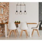Lampă suspendată din metal negru mat, lemn de culoare naturală, tije metalice negru mat, cablu de înfășurat, LxLxA: 500x140x1400mm, fără 3x E27 40W 230V - imagine 2