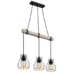 Lampă suspendată din metal negru mat, lemn de culoare naturală, tije metalice negru mat, cablu de înfășurat, LxLxA: 500x140x1400mm, fără 3x E27 40W 230V - imagine 3