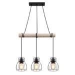 Lampă suspendată din metal negru mat, lemn de culoare naturală, tije metalice negru mat, cablu de înfășurat, LxLxA: 500x140x1400mm, fără 3x E27 40W 230V - imagine 4