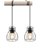Lampă suspendată din metal negru mat, lemn de culoare naturală, tije metalice negru mat, cablu de înfășurat, LxLxA: 500x140x1400mm, fără 3x E27 40W 230V - imagine 5