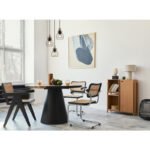 Lampă suspendată metal negru mat, lemn maro închis, tije metalice negru mat, cablu textil negru, înălțime reglabilă, ø: 355mm, H: 1200mm, excl. 3x E27 40W 230V - imagine 2