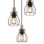 Lampă suspendată metal negru mat, lemn maro închis, tije metalice negru mat, cablu textil negru, înălțime reglabilă, ø: 355mm, H: 1200mm, excl. 3x E27 40W 230V - imagine 4