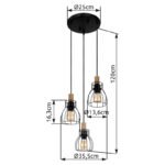 Lampă suspendată metal negru mat, lemn maro închis, tije metalice negru mat, cablu textil negru, înălțime reglabilă, ø: 355mm, H: 1200mm, excl. 3x E27 40W 230V - imagine 5