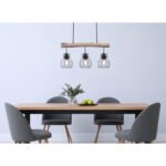 Suspensie, metal negru/lemn natur, LxBxH:600x136x1400, exkl. 3xE27 40W 230V - imagine 2